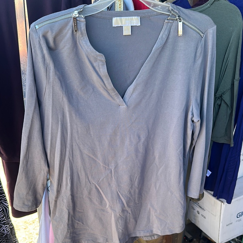 Michael Kors Silver Blouse with 3/4 Sleeves